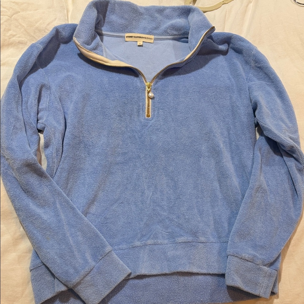 Stoney Clover Lane Donni Women’s Powder Blue 1/4 Zip Terry Pullover